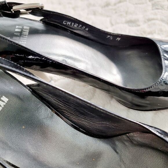 Stuart Weitzman slingback peeptoe heels two tone silver black pumps 7.5 - Picture 5 of 8